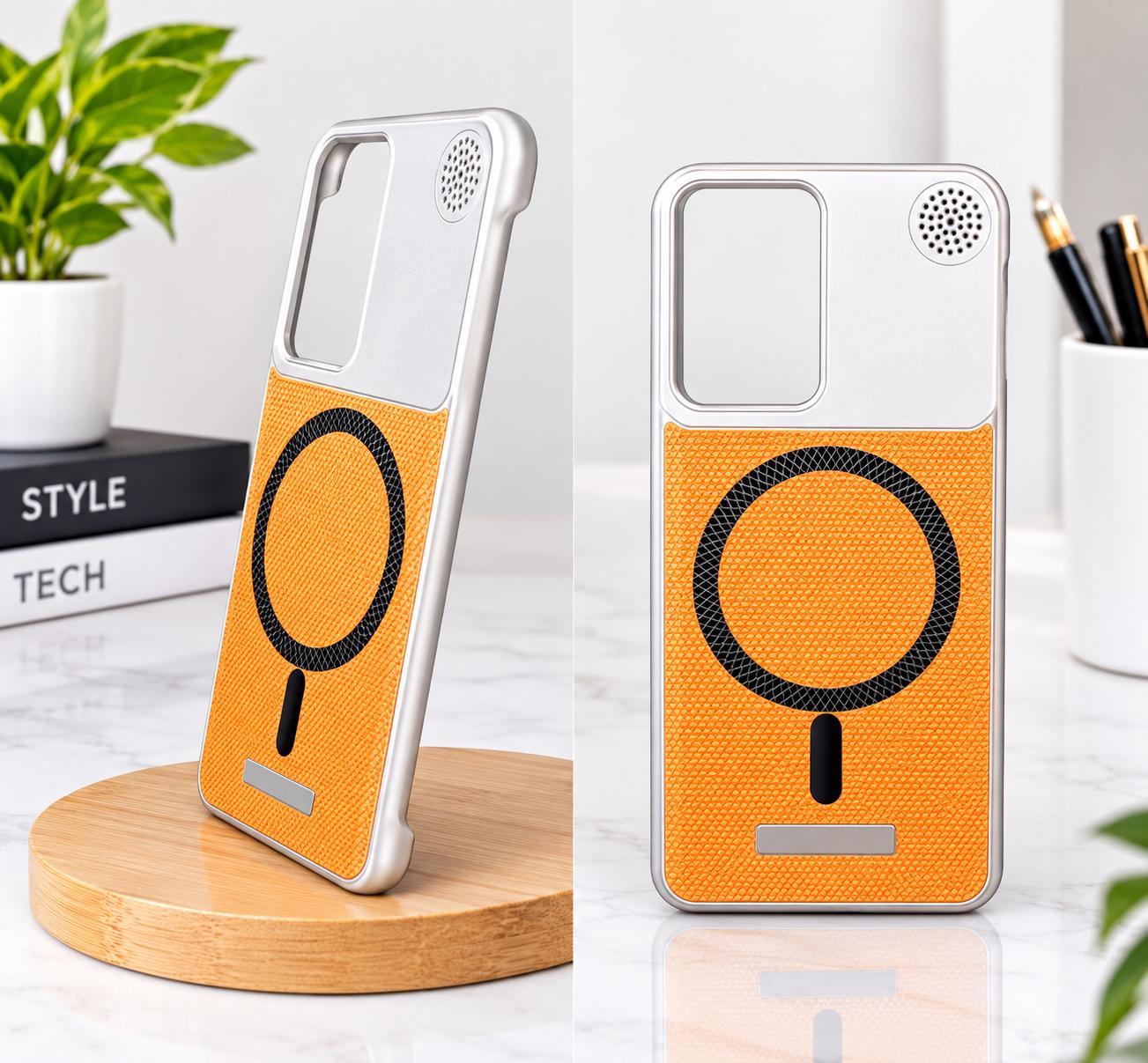 Coque, protège Samsung Galaxy S22 – Orange & Argent