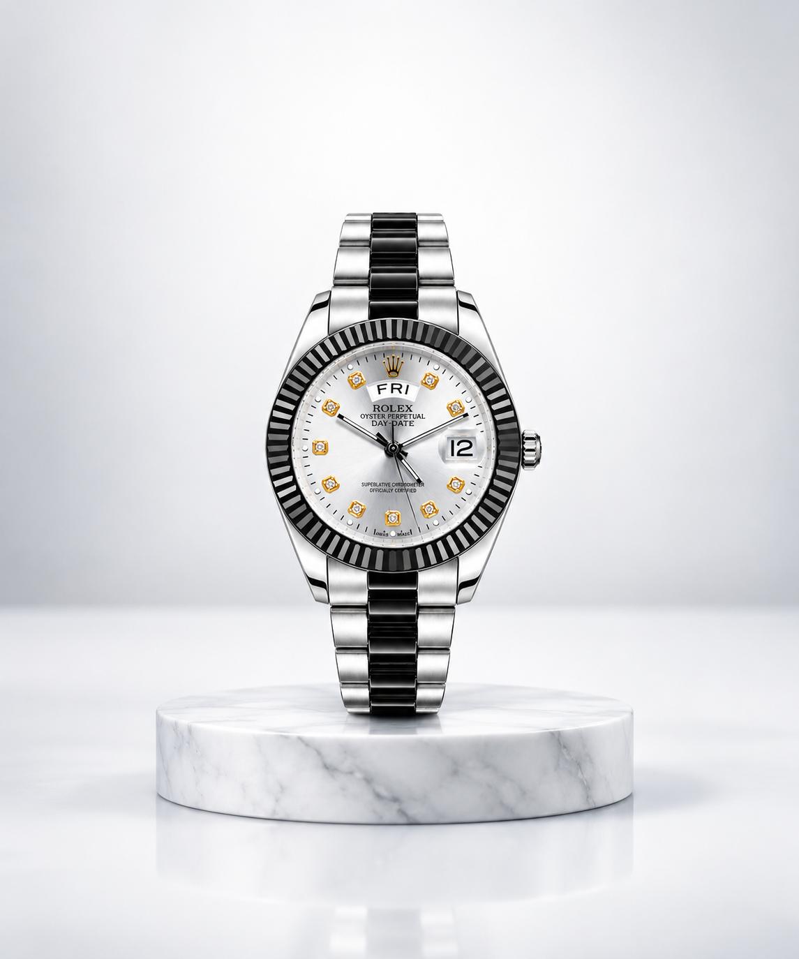 Montre Rolex Day-Date – Argent & Noir