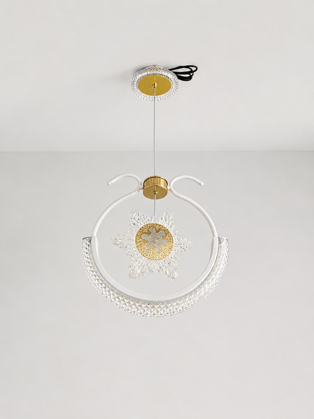 Suspension LED Cristal Design Floral – Blanc & Doré