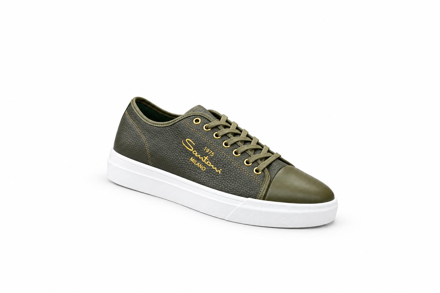 Chaussures homme Santoni Milano – Vert olive et semelle blanche