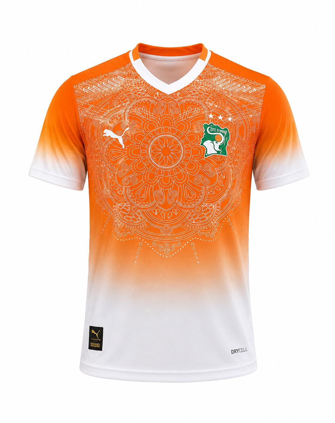 Maillot Officiel Côte d'Ivoire-VERSION SUPPORTEUR – Édition Orange & Blanc