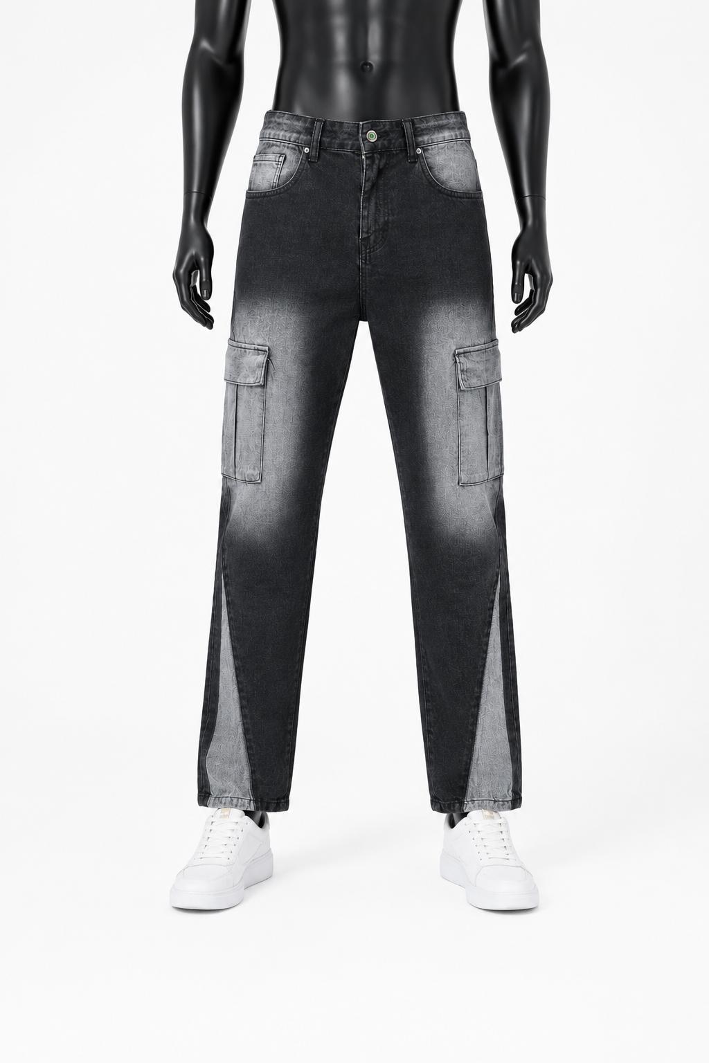 PANTALON Jean Cargo Homme WOLF – Noir Délavé