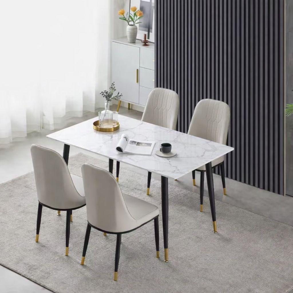 Table à manger moderne 4 places – Design marbre blanc